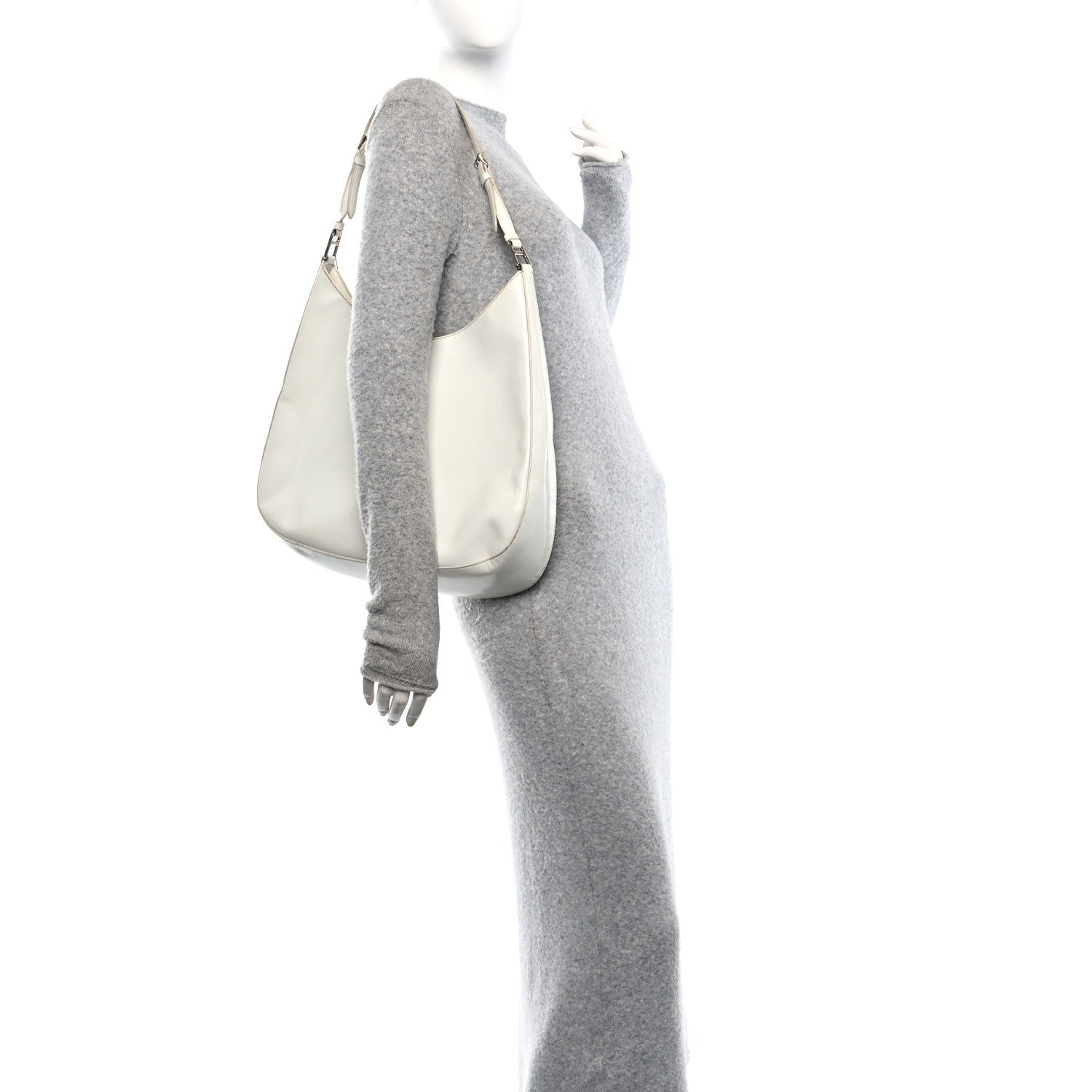 Prada Spazzolato Maxi Cleo Adjustable Strap Shoulder Bag White 2 of 10