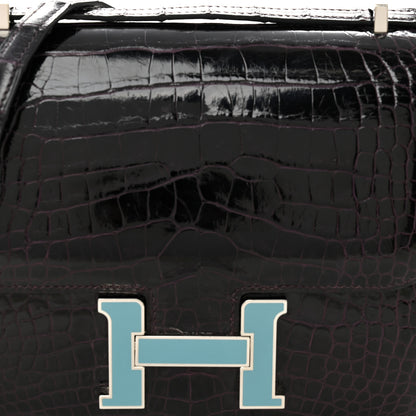 Hermes Shiny Alligator Enamel Constance 18 Prunoir Bleu Saint Cyr 8 of 10