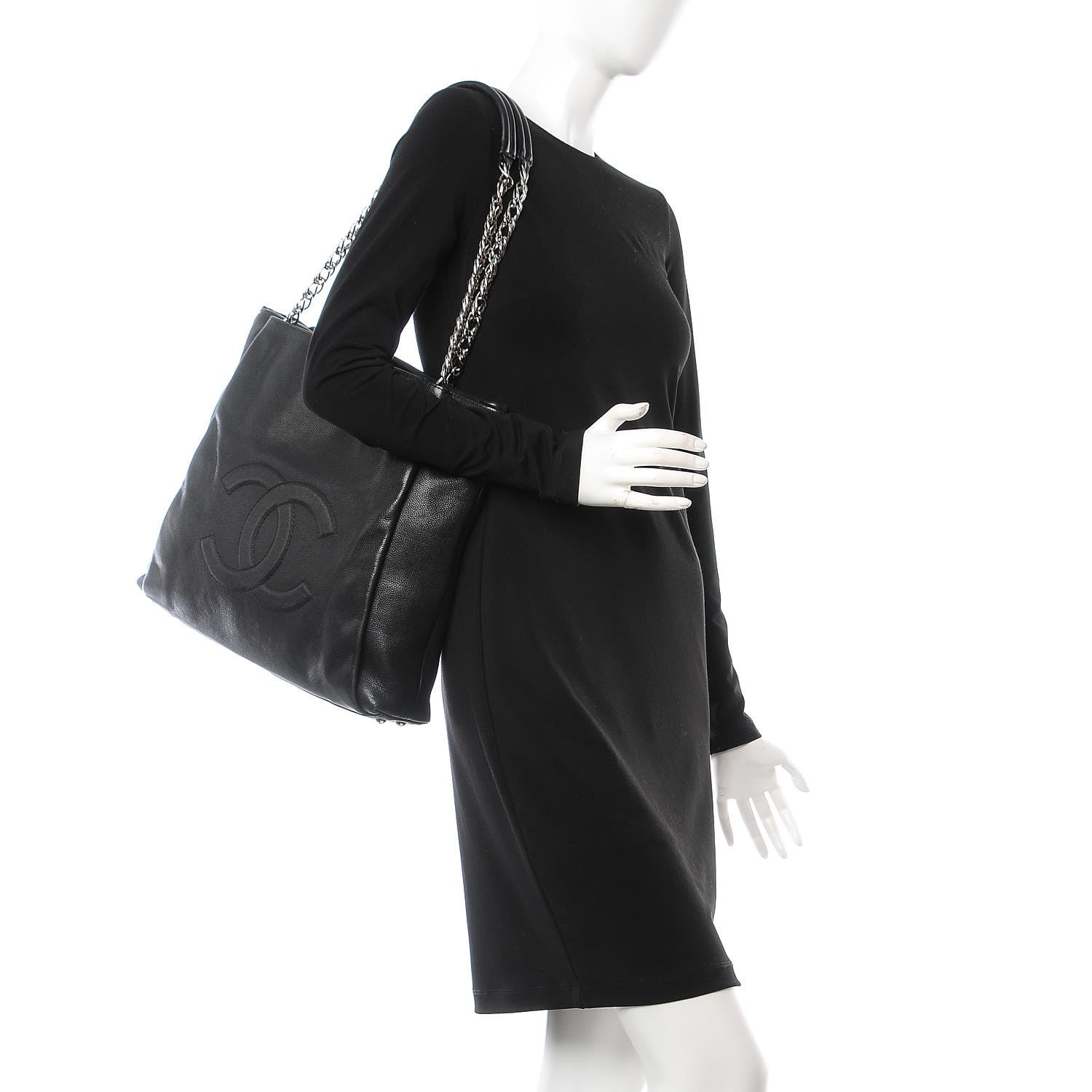 Chanel Caviar Large CC Tuck Tote Black 2 of 10