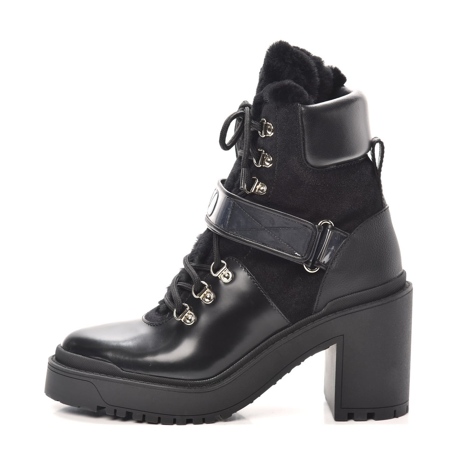 Calfskin Shearling VLOGO Combat Boots 38.5 Black