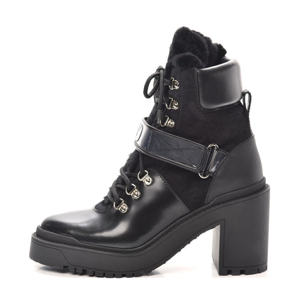 Valentino Garavani Calfskin Shearling VLOGO Combat Boots 38.5 Black 1 of 7