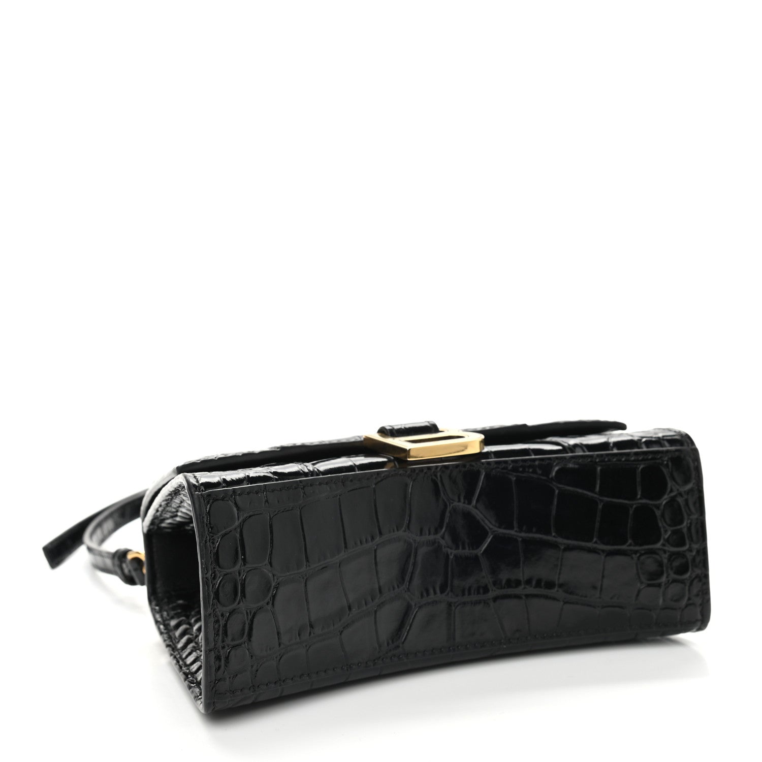 Balenciaga Shiny Calfskin Crocodile Embossed Hourglass Top Handle Bag XS Black 3 of 9
