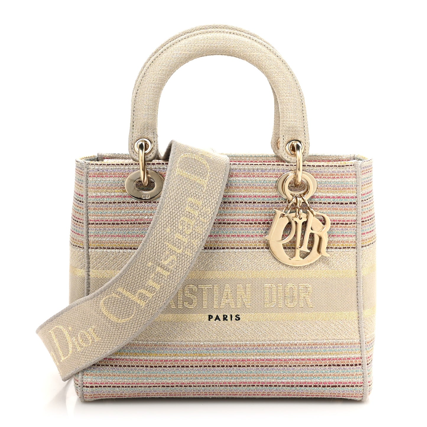 Canvas Embroidered Medium Lady D-Lite Beige Multicolor