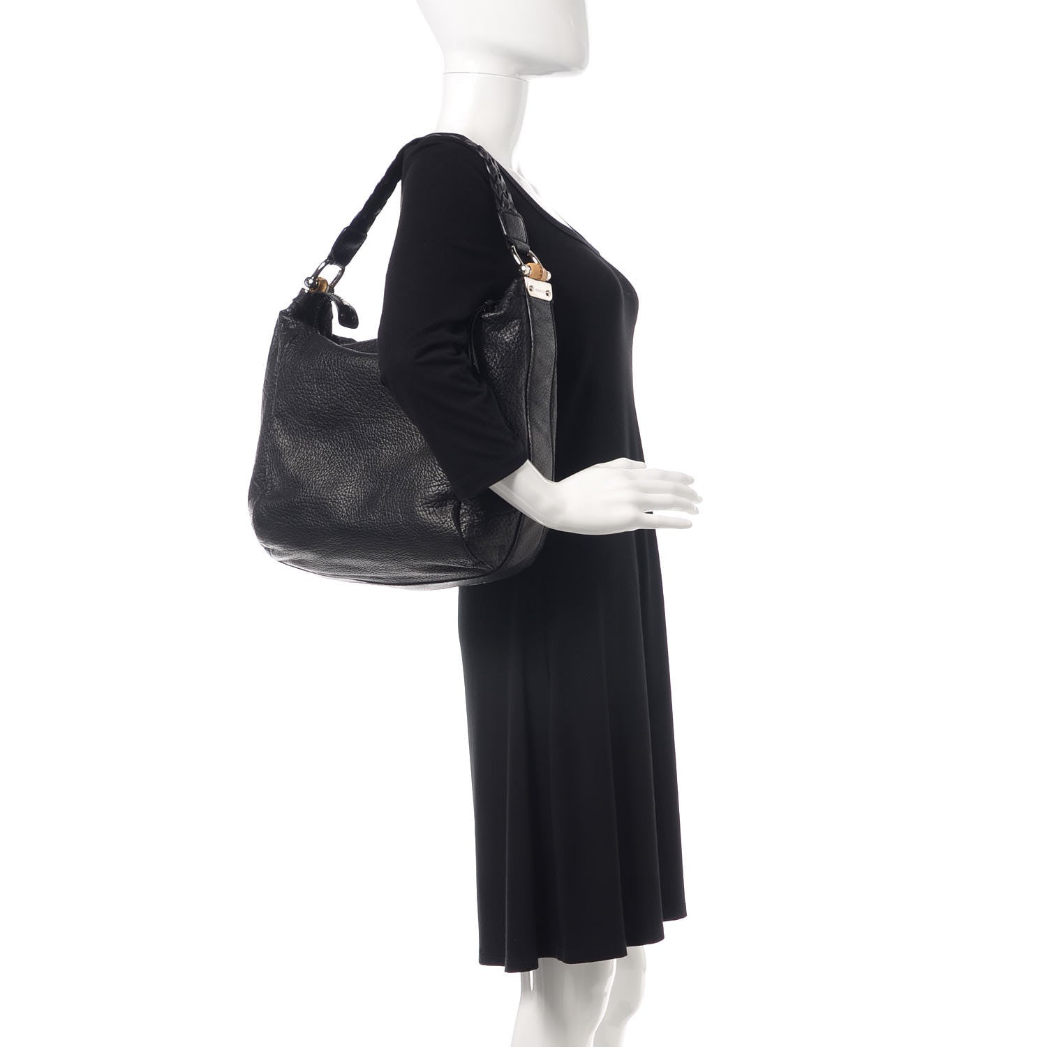 Gucci Grained Calfskin Medium Bamboo Bar Hobo Black 2 of 8