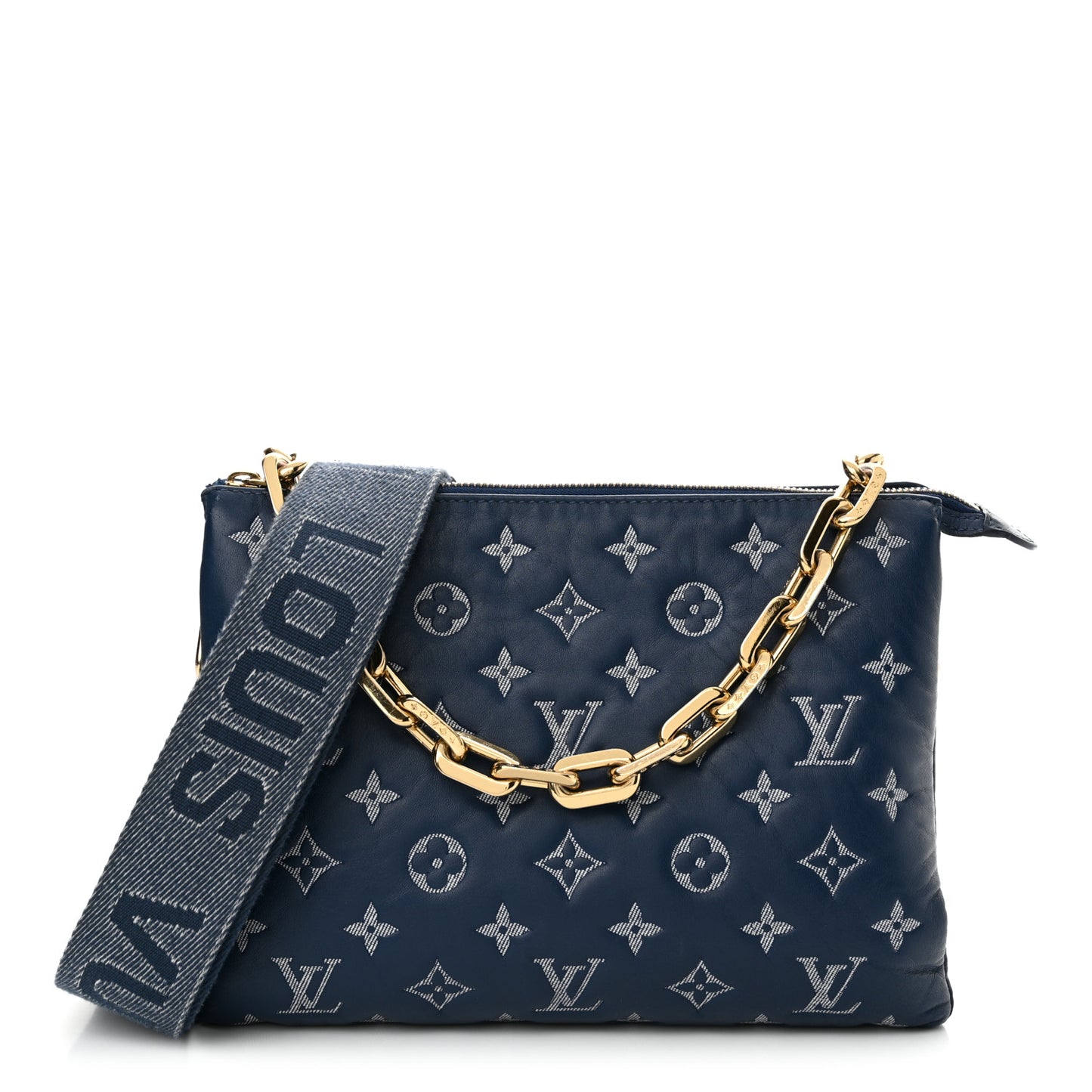 Lambskin Embossed Monogram Coussin PM Denim Blue