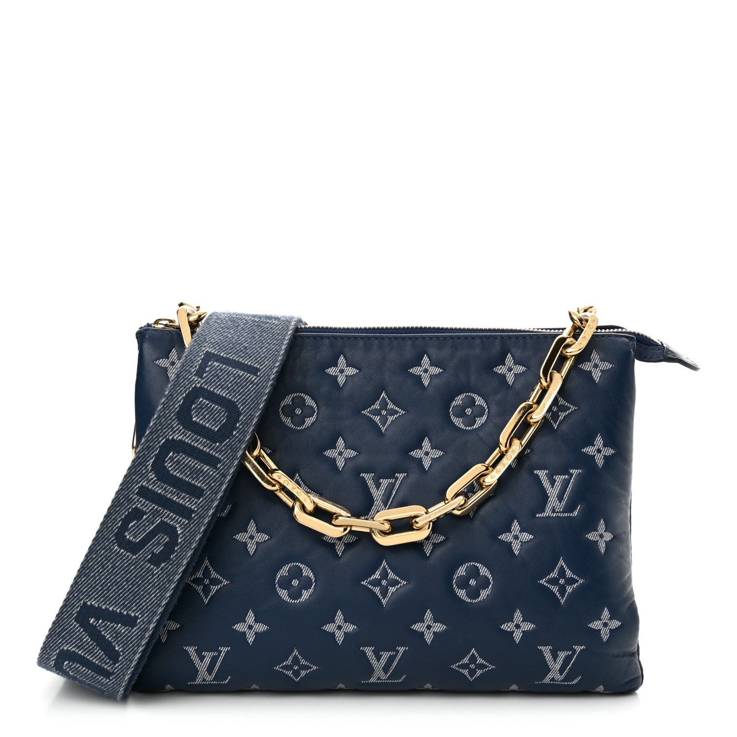 Louis Vuitton Lambskin Embossed Monogram Coussin PM Denim Blue 1 of 11
