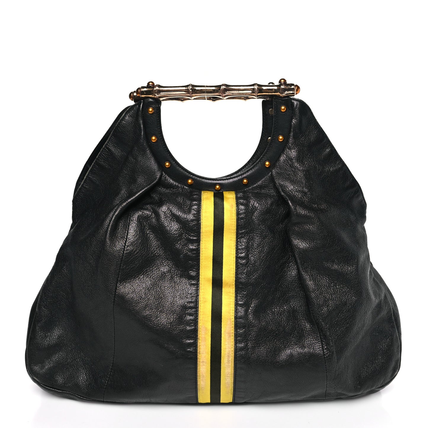 Calfskin Web Metal Bamboo Tote Black