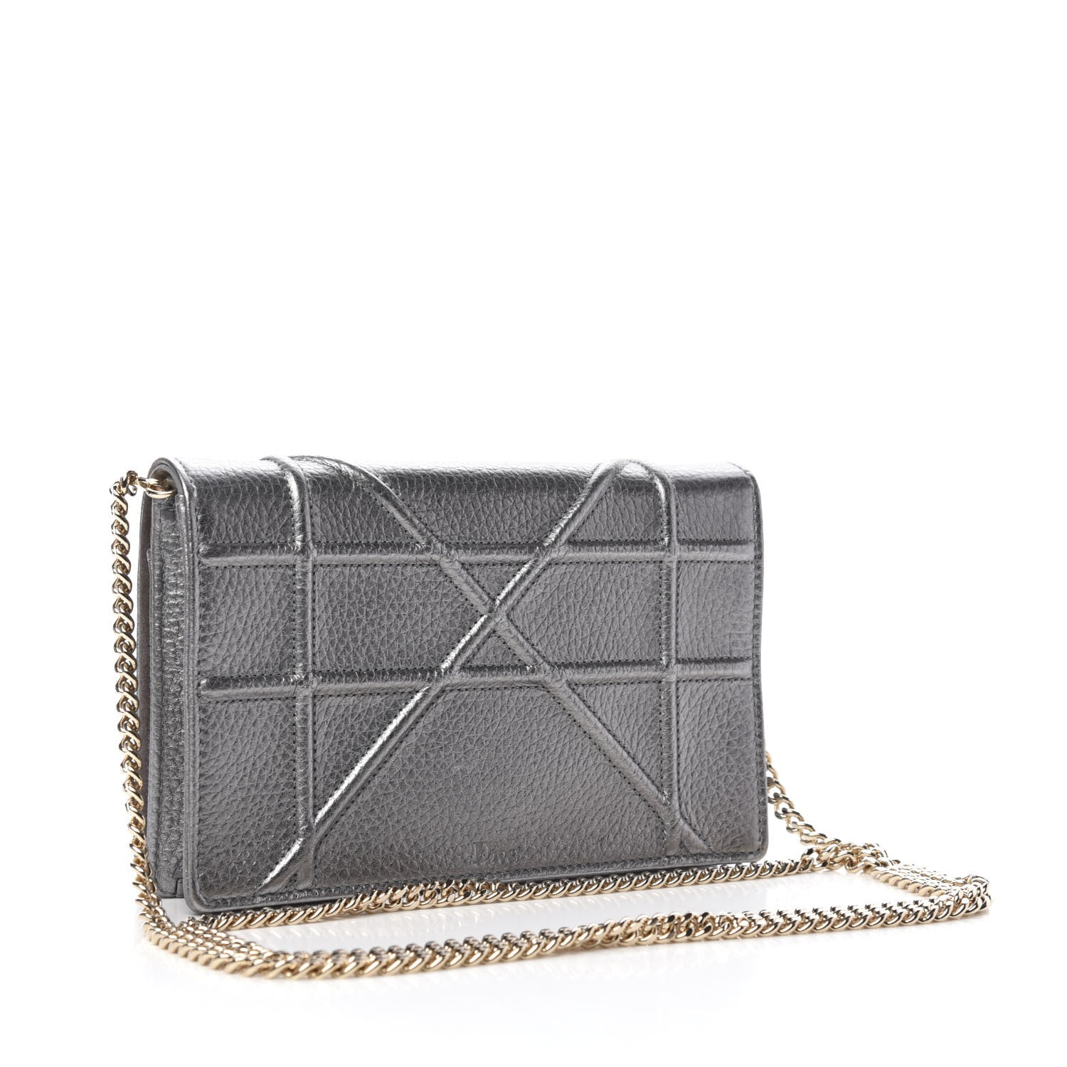 Christian Dior Metallic Grained Calfskin Diorama Wallet on Chain Pouch Silver 3 of 10