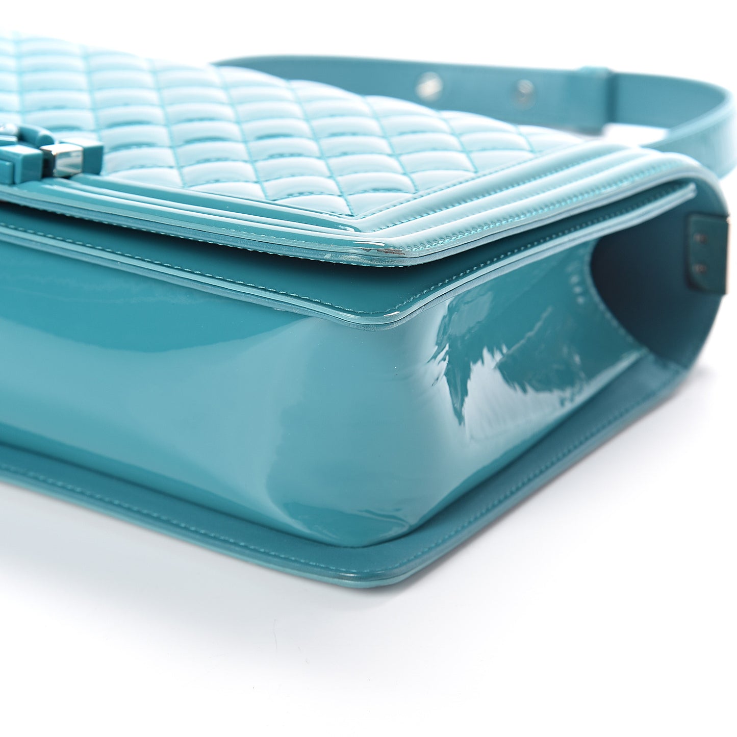 Patent Calfskin New Medium Plexiglass Boy Flap Green