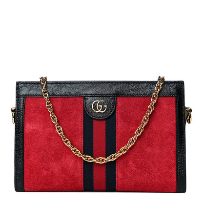 Gucci Suede Patent Web Small Ophidia Chain Shoulder Bag Hibiscus Red Black 1 of 9