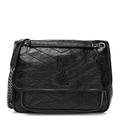 Saint Laurent Crinkled Calfskin Matelasse Monogram Medium Niki Chain Satchel Black 1 of 10
