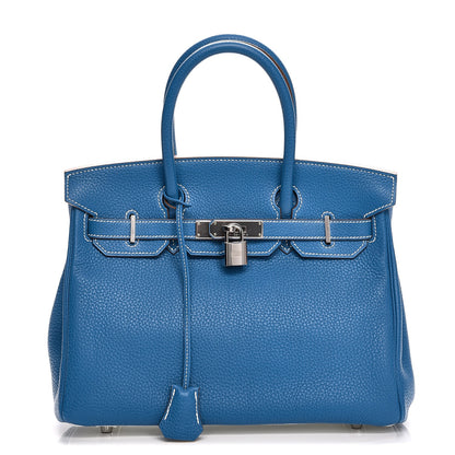 Hermes Taurillon Clemence Bi-Color Birkin 30 Mykonos White 1 of 29