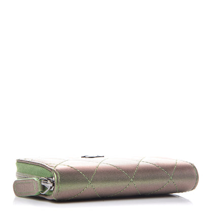 Chanel Metallic Lambskin Quilted Zip Around Coin Purse Wallet Green 4 of 8