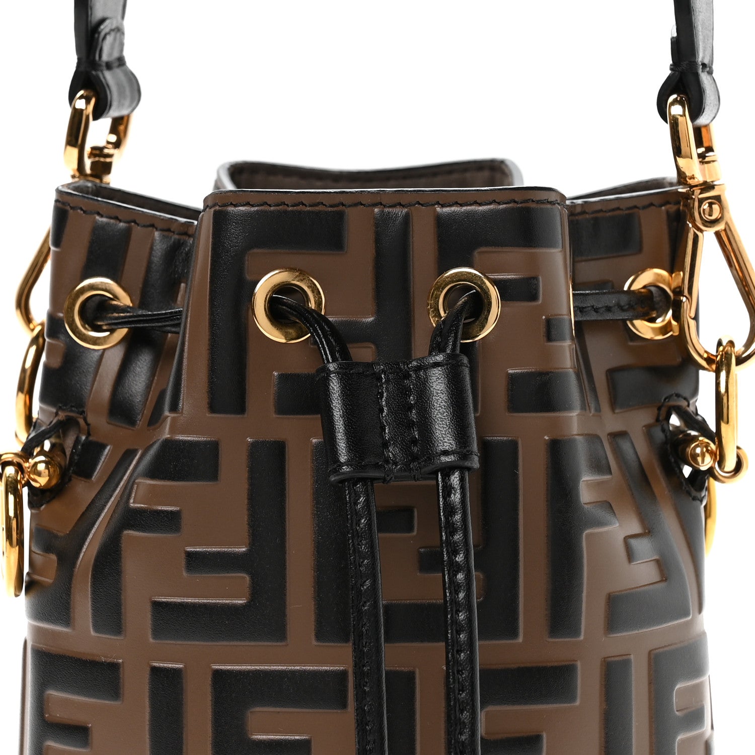 Fendi Vitello Liberty F is Fendi Bi-Color FF 1974 Embossed Mini Mon Tresor Bucket Bag Maya Black 8 of 10
