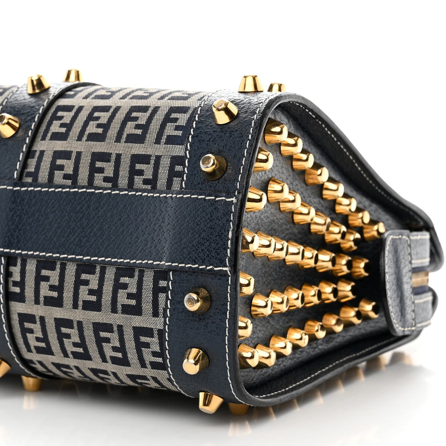 Zucchino Calfskin Studded Top Handle Satchel Tobacco Blue