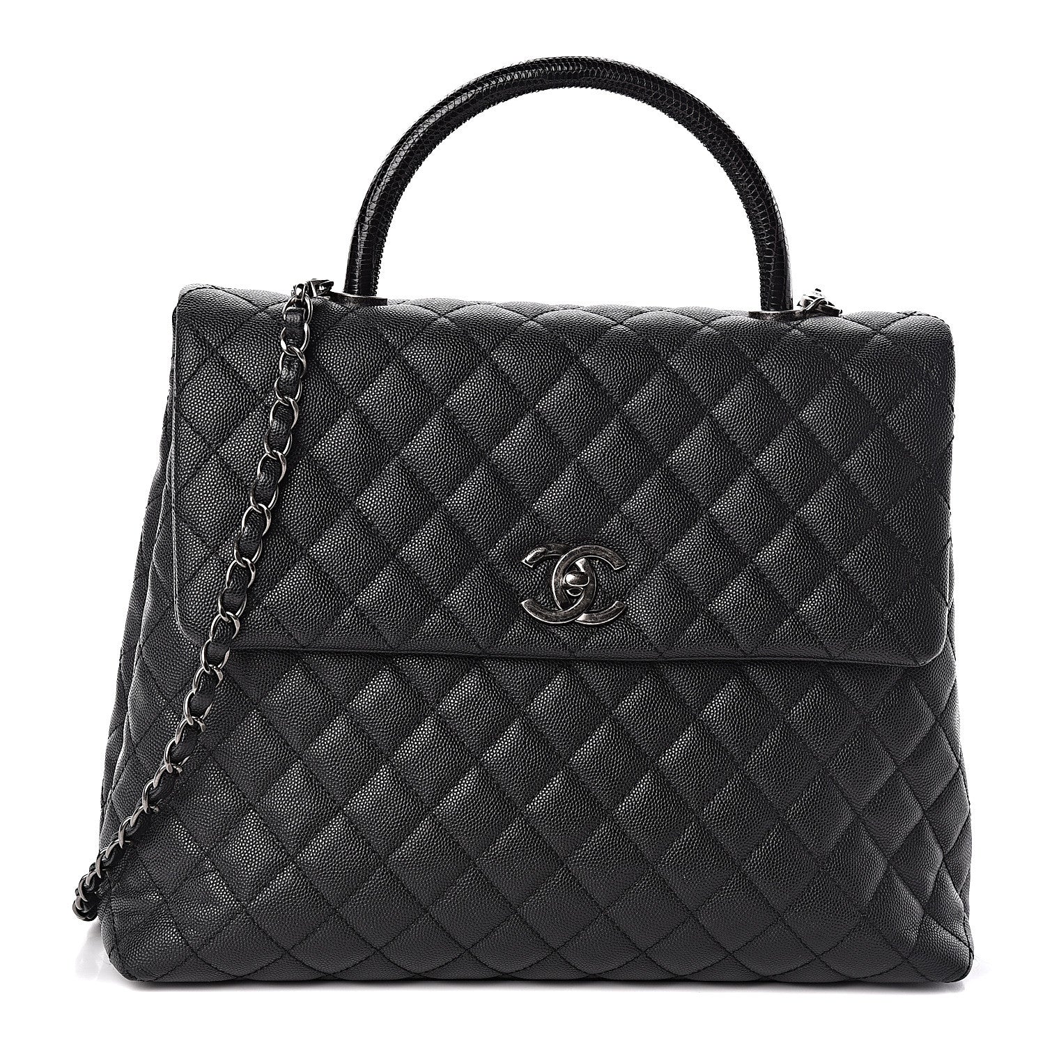 Chanel Caviar Lizard Quilted Large Coco Handle Flap Black 1 of 17