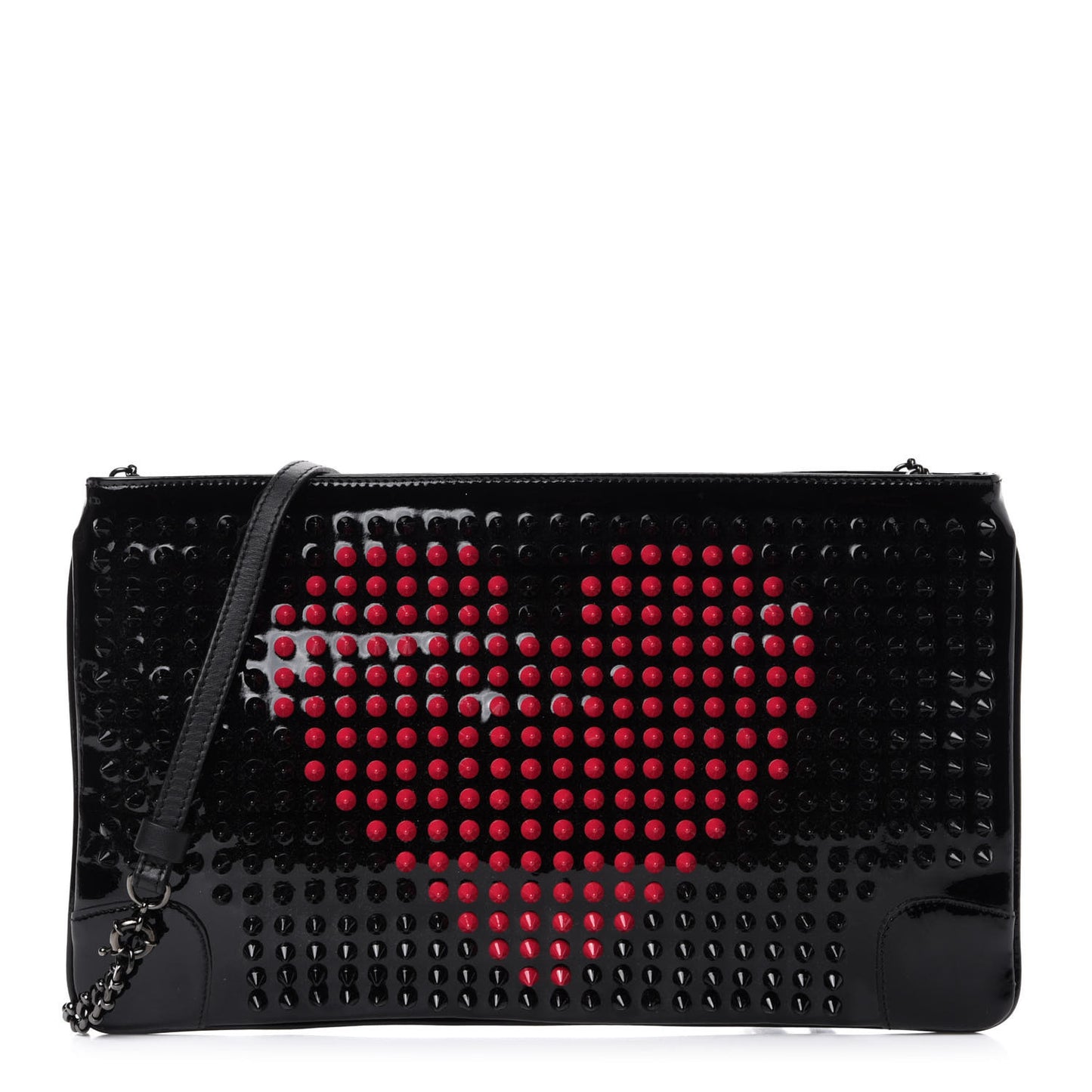 Patent Panettone Spiked Valentines Clutch Bag Black Fuchsia