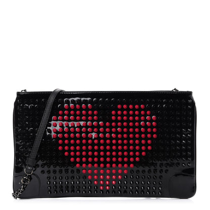 Christian Louboutin Patent Panettone Spiked Valentines Clutch Bag Black Fuchsia 1 of 11