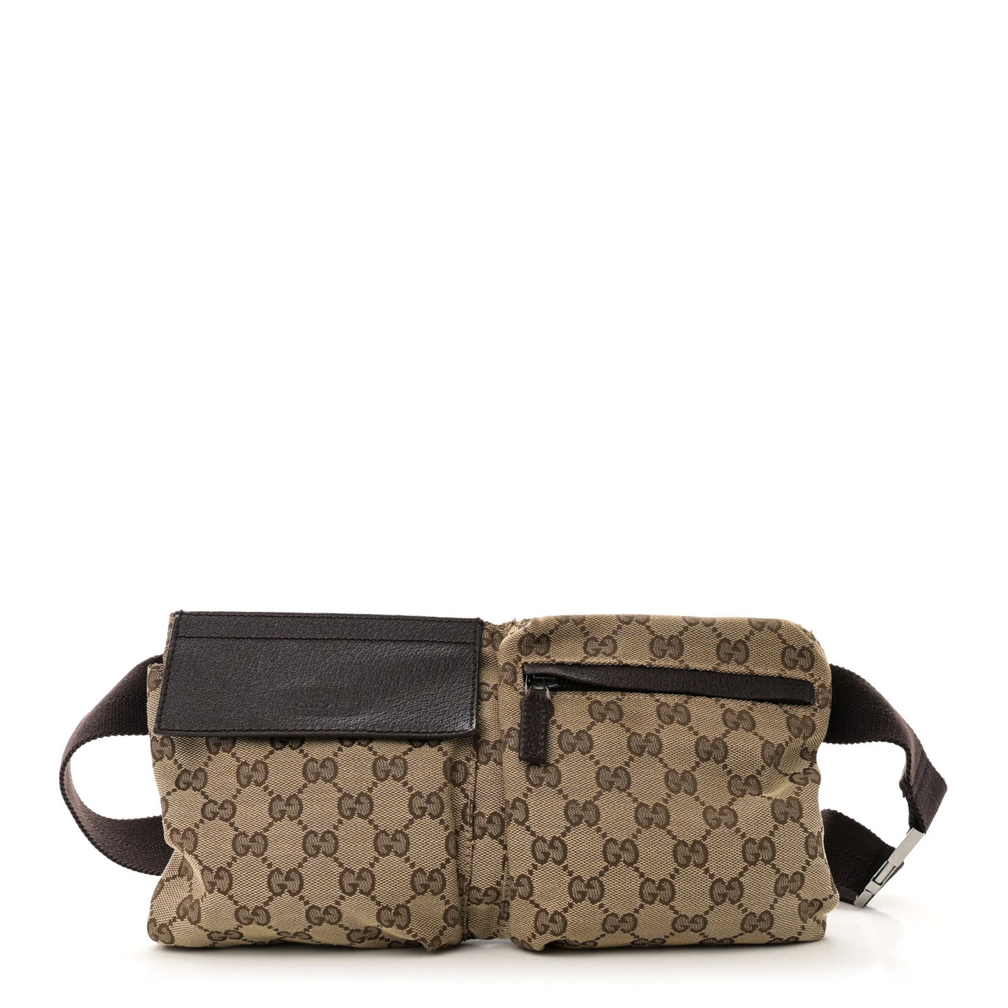 GG Monogram Double Pocket Belt Bag Dark Brown