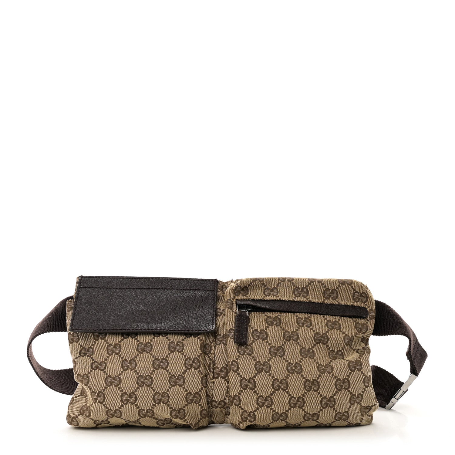 Gucci GG Monogram Double Pocket Belt Bag Dark Brown 1 of 13