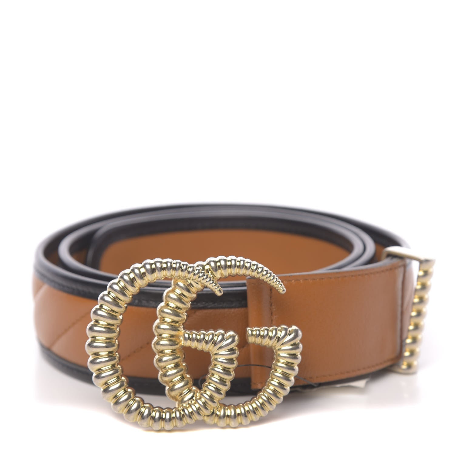 Gucci Azalea Calfskin Matelasse Diagonal Torchon Double G 40mm Belt 95 38 Cognac Black 1 of 5
