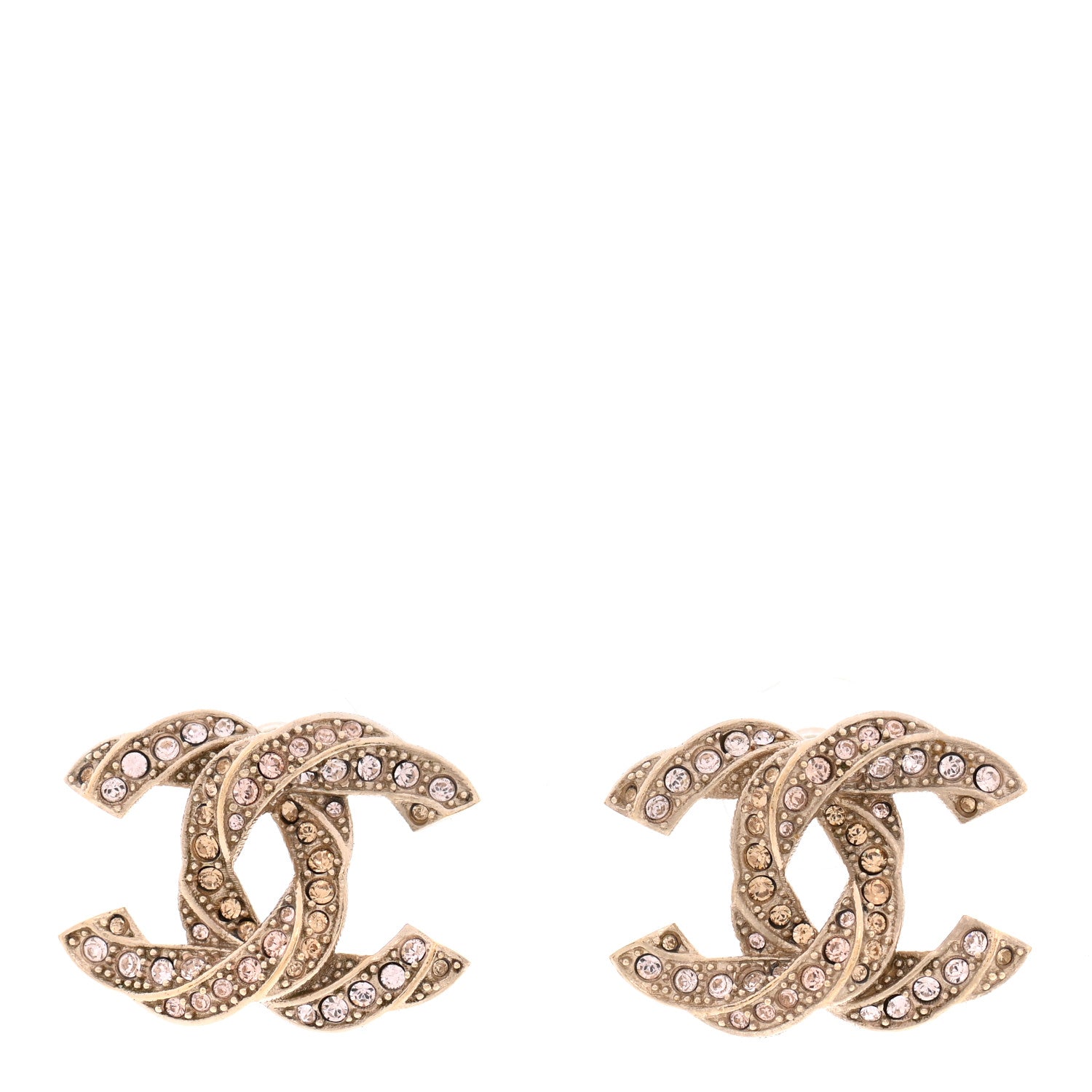 Chanel Crystal Twisted CC Earrings Light Gold Pale Pink 2 of 10