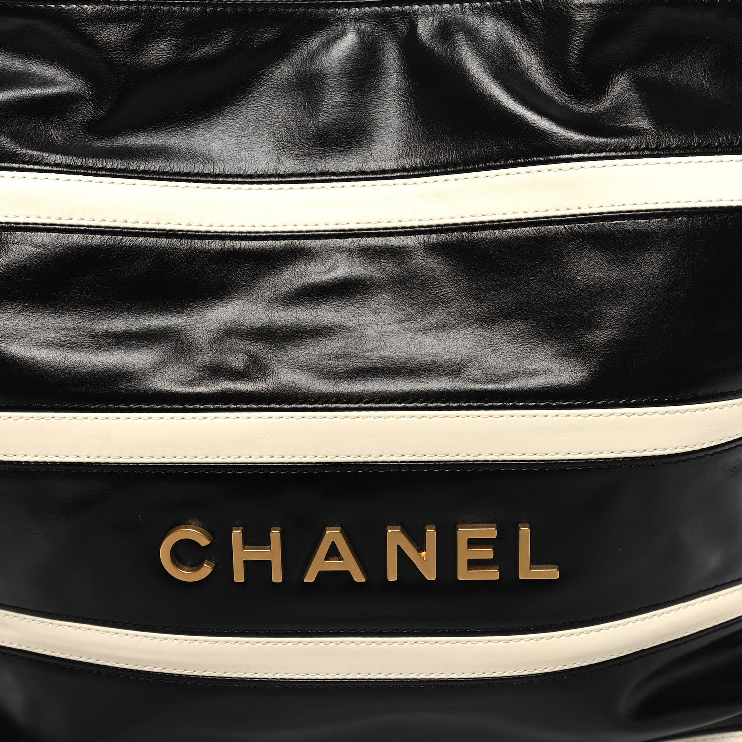 Chanel Shiny Calfskin Striped Small Chanel 22 Black White 1456262