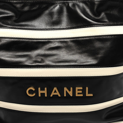 Chanel Shiny Calfskin Striped Small Chanel 22 Black White 10 of 12