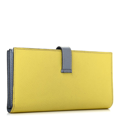 Hermes Epsom Bi-Color Bearn Gusset Wallet Lime Bleu Lin 3 of 8