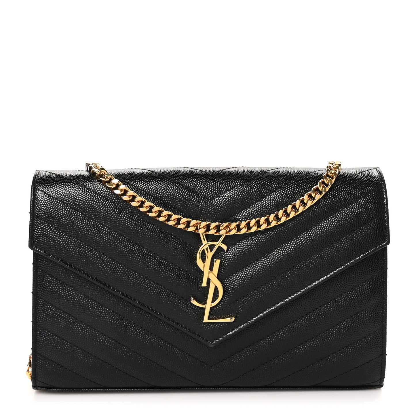 Grain De Poudre Matelasse Chevron Monogram Chain Wallet Black