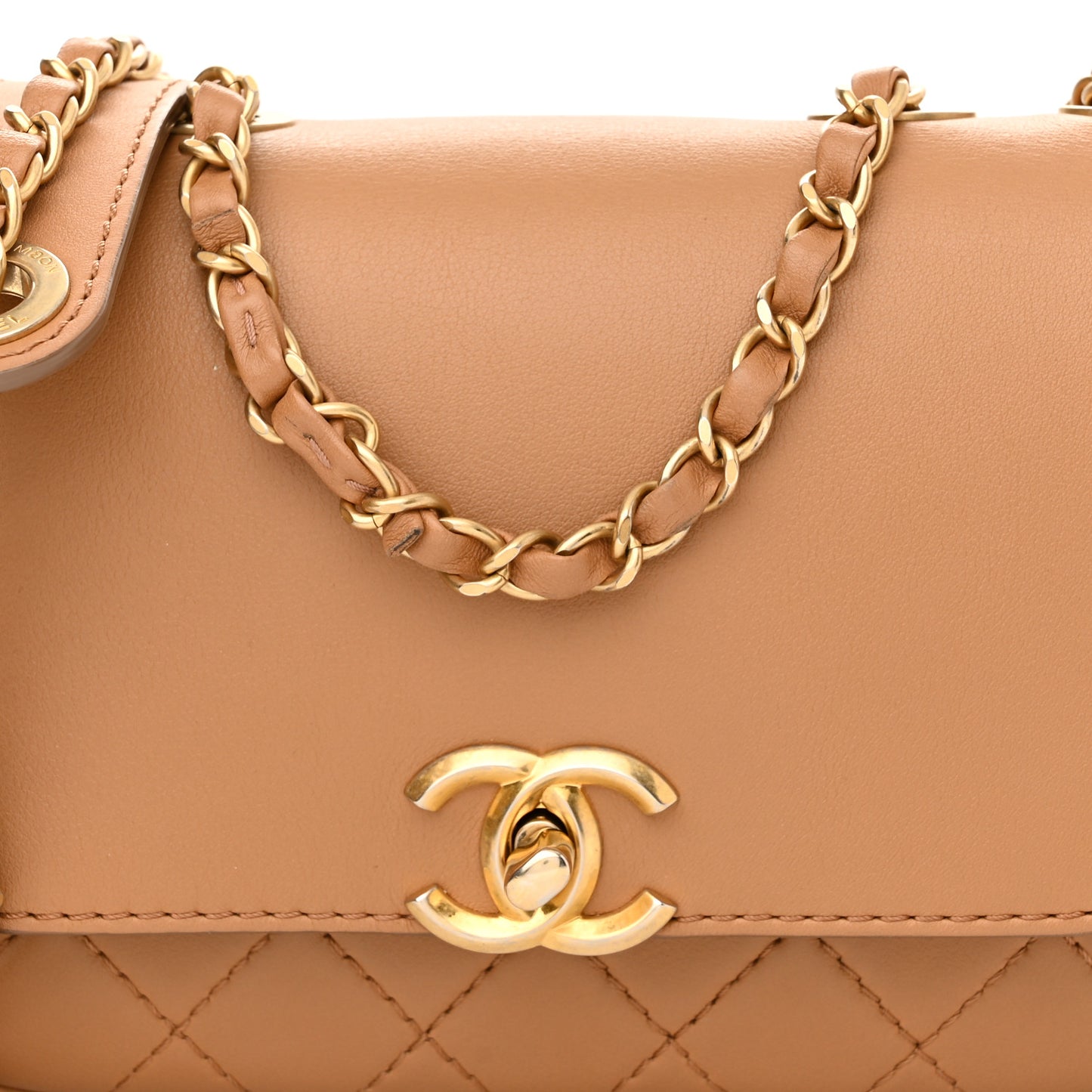 Calfskin Quilted Multi Pouching Flap And Coin Purse Beige