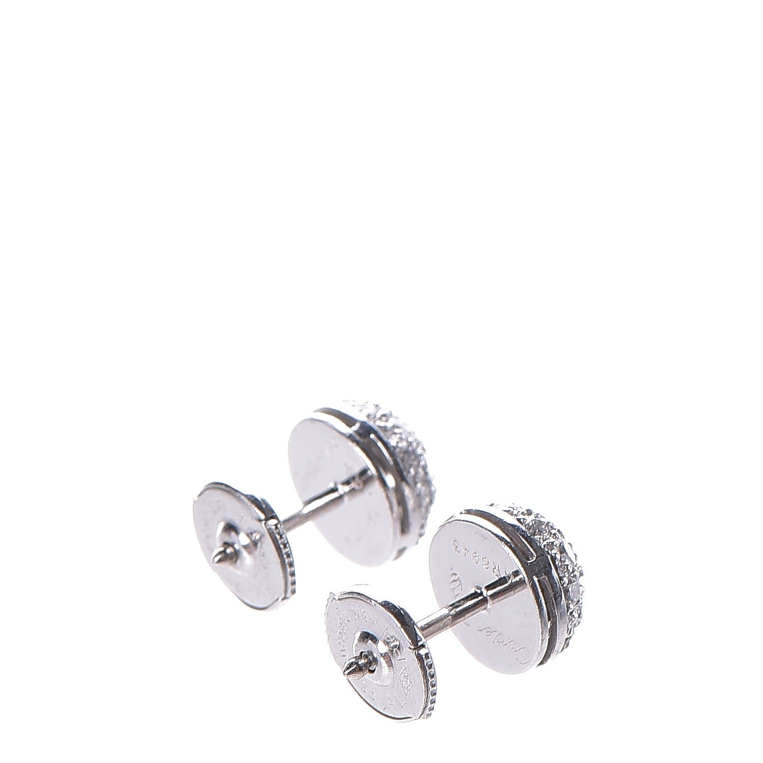 Cartier 18K White Gold Pave Diamond Round Earrings 4 of 5