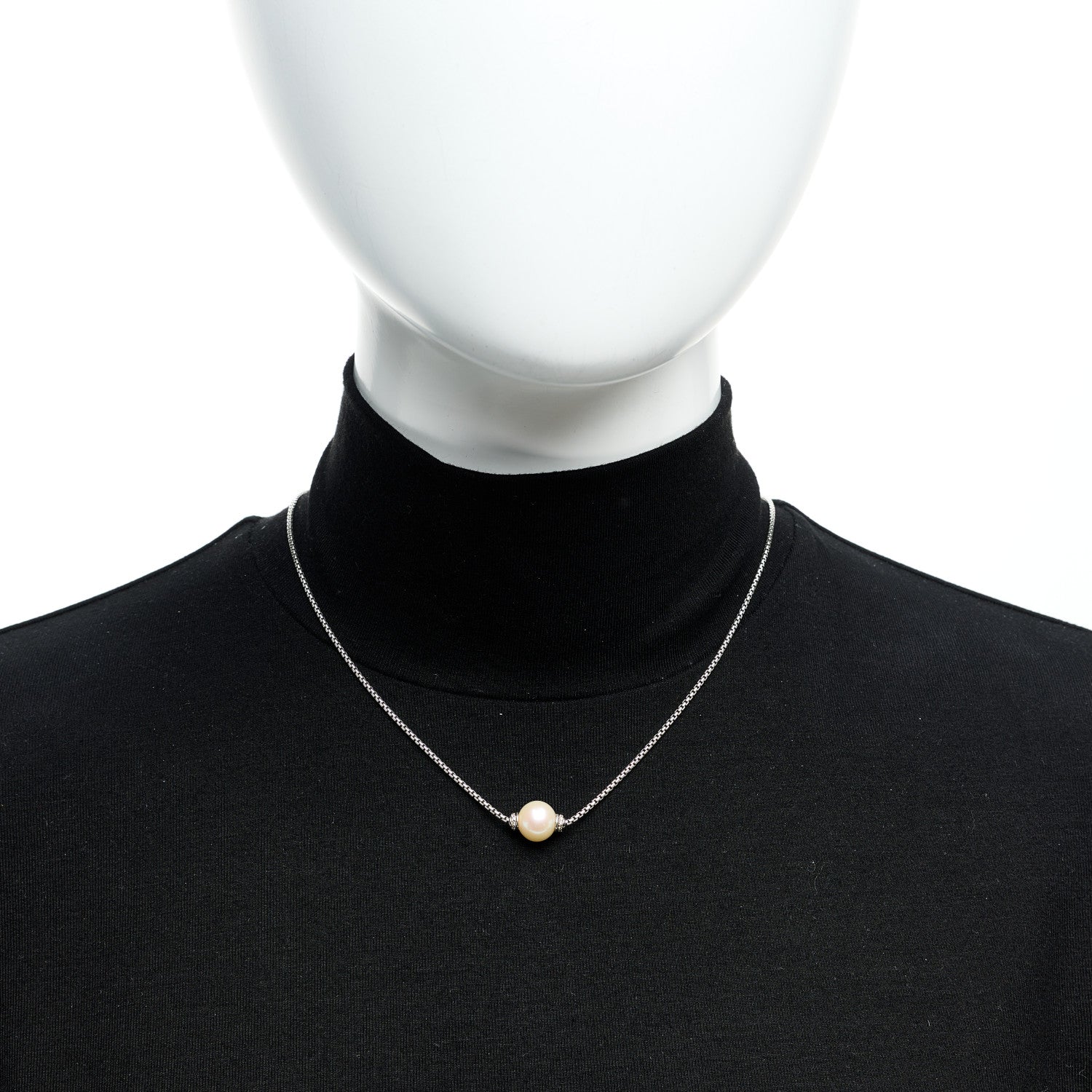 David Yurman Sterling Silver Cultured Pearl Diamond 9.5-10mm Pendant Necklace 2 of 5
