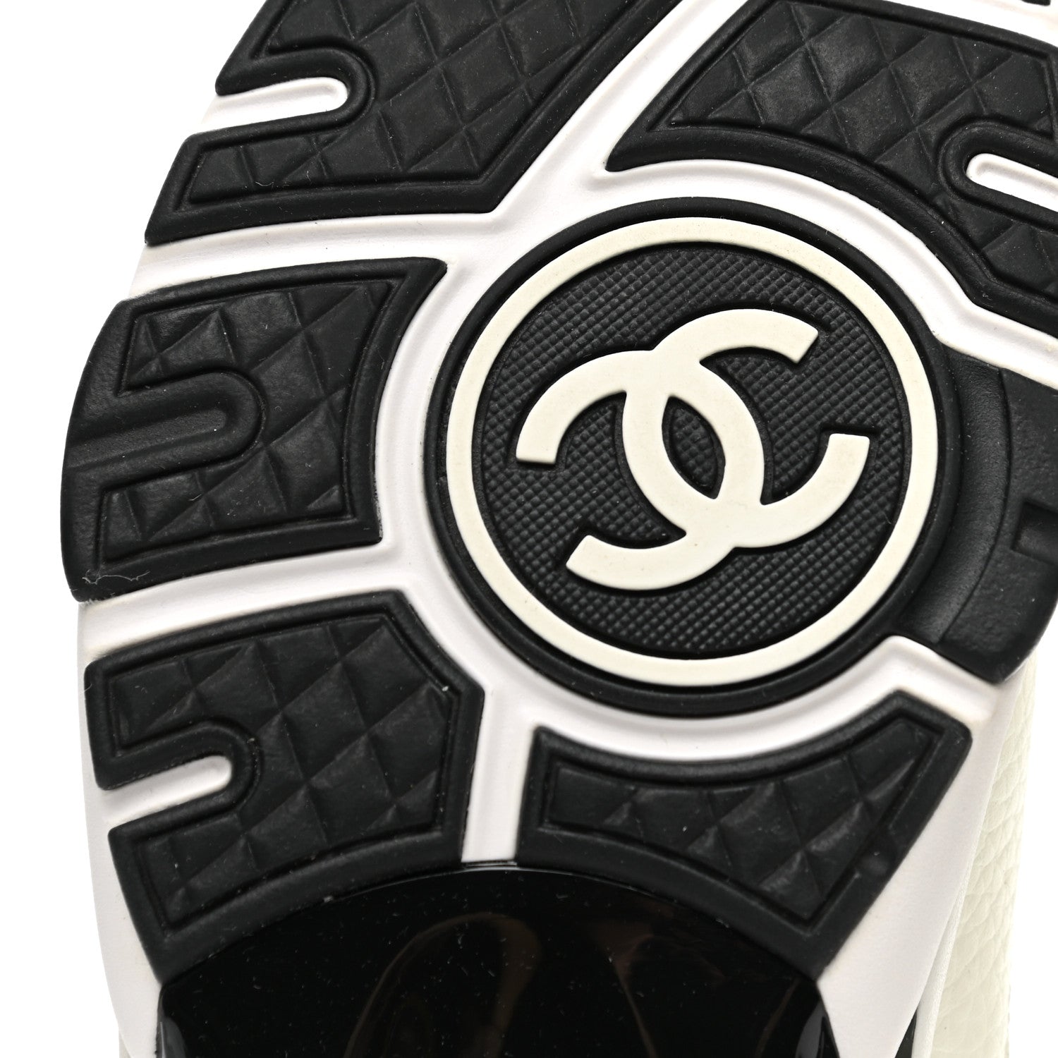 Chanel Mesh Suede Calfskin Grained Calfskin Womens CC Sneakers 38 White Black 6 of 9