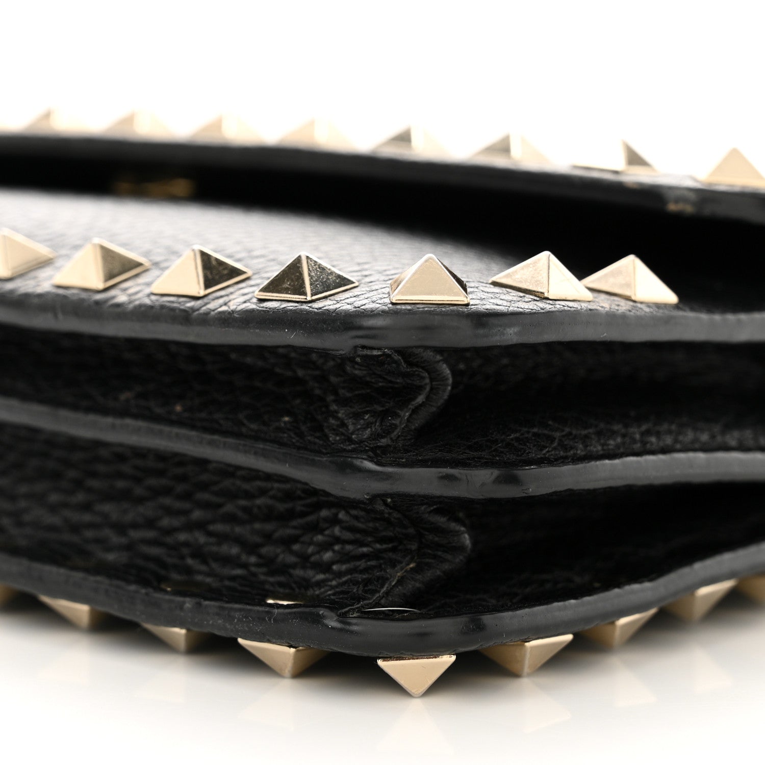 Valentino Garavani Pebbled Calfskin Rockstud Flap Wallet On Chain Black 10 of 12