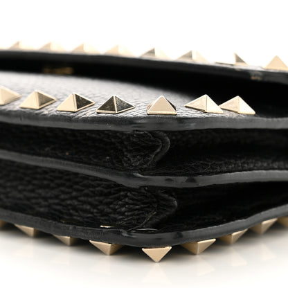 Valentino Garavani Pebbled Calfskin Rockstud Flap Wallet On Chain Black 10 of 12