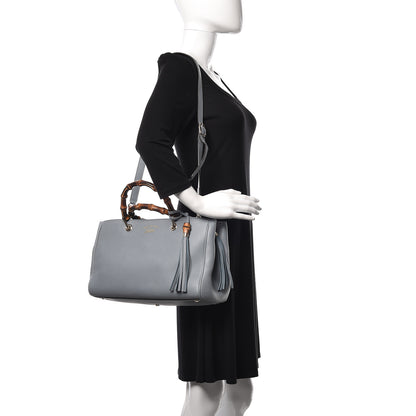 Gucci Pebbled Calfskin Medium Bamboo Shopper Tote Light Blue 3 of 11