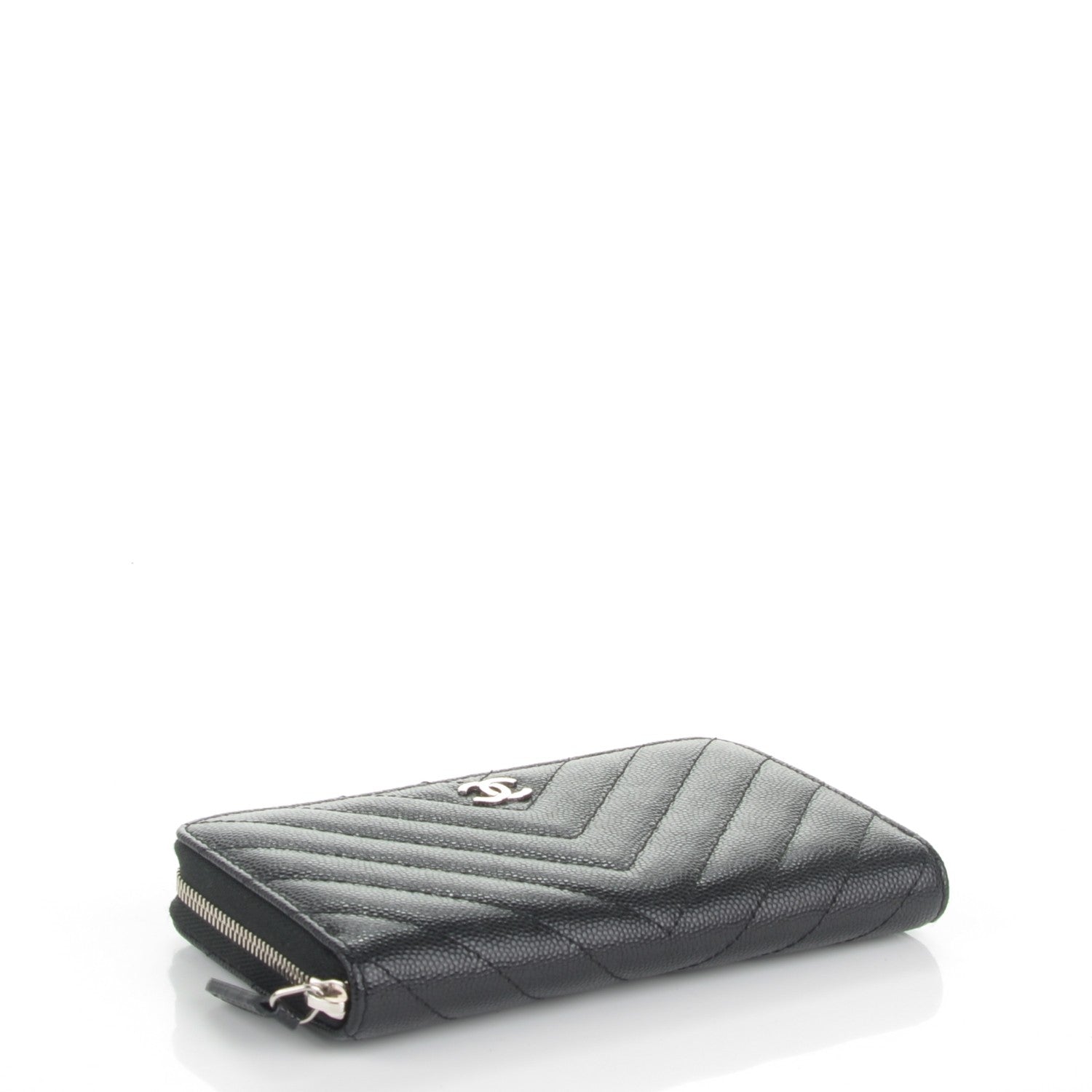 Chanel Caviar Chevron Quilted Small Zip Around Wallet Black 4 of 8