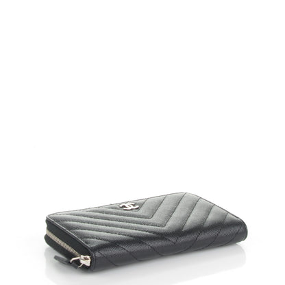 Chanel Caviar Chevron Quilted Small Zip Around Wallet Black 4 of 8
