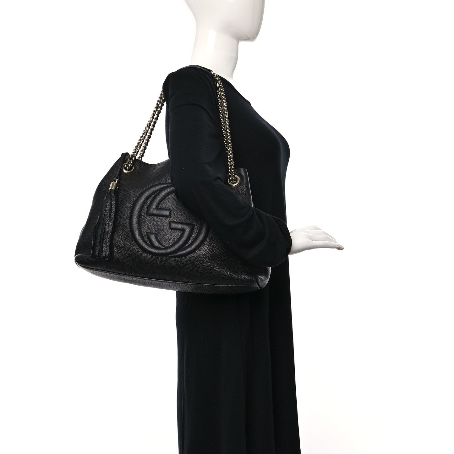 Pebbled Calfskin Medium Soho Chain Shoulder Bag Black