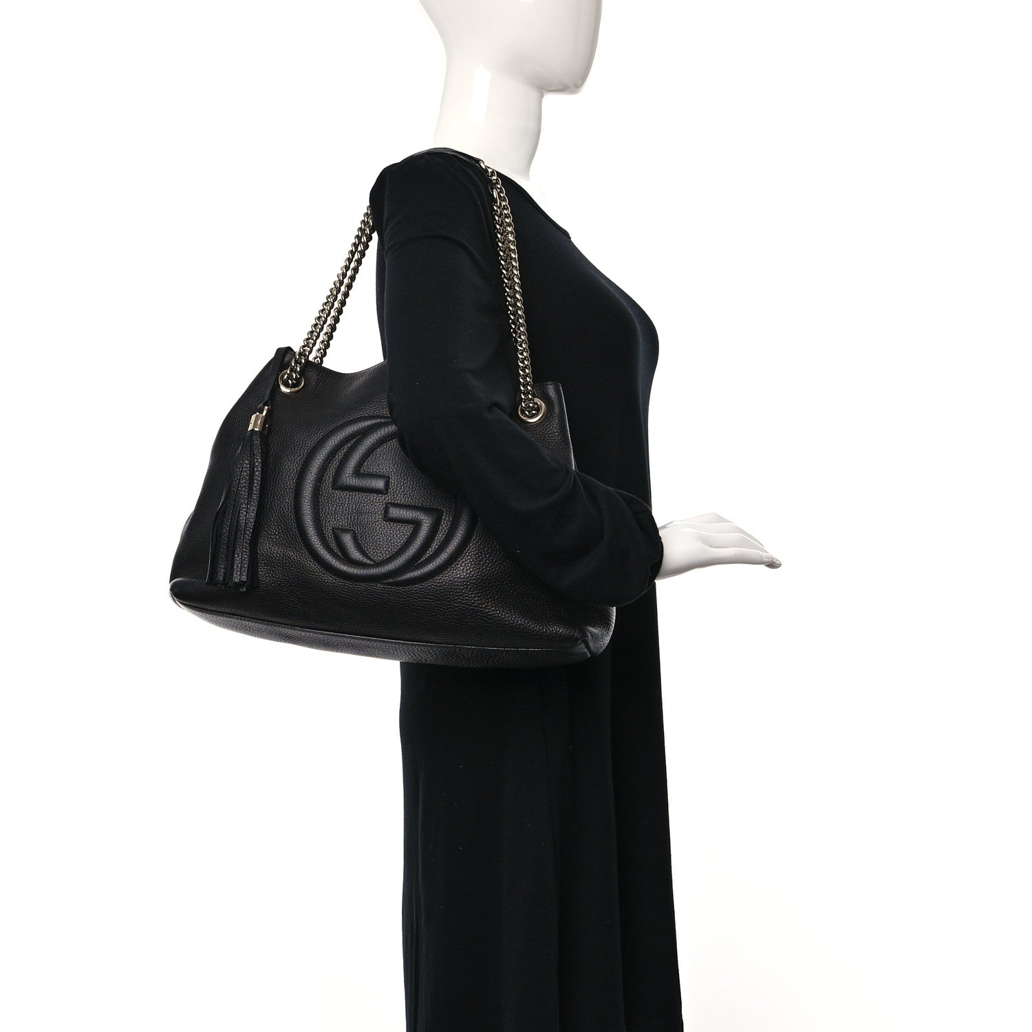 Gucci Pebbled Calfskin Medium Soho Chain Shoulder Bag Black 3 of 12