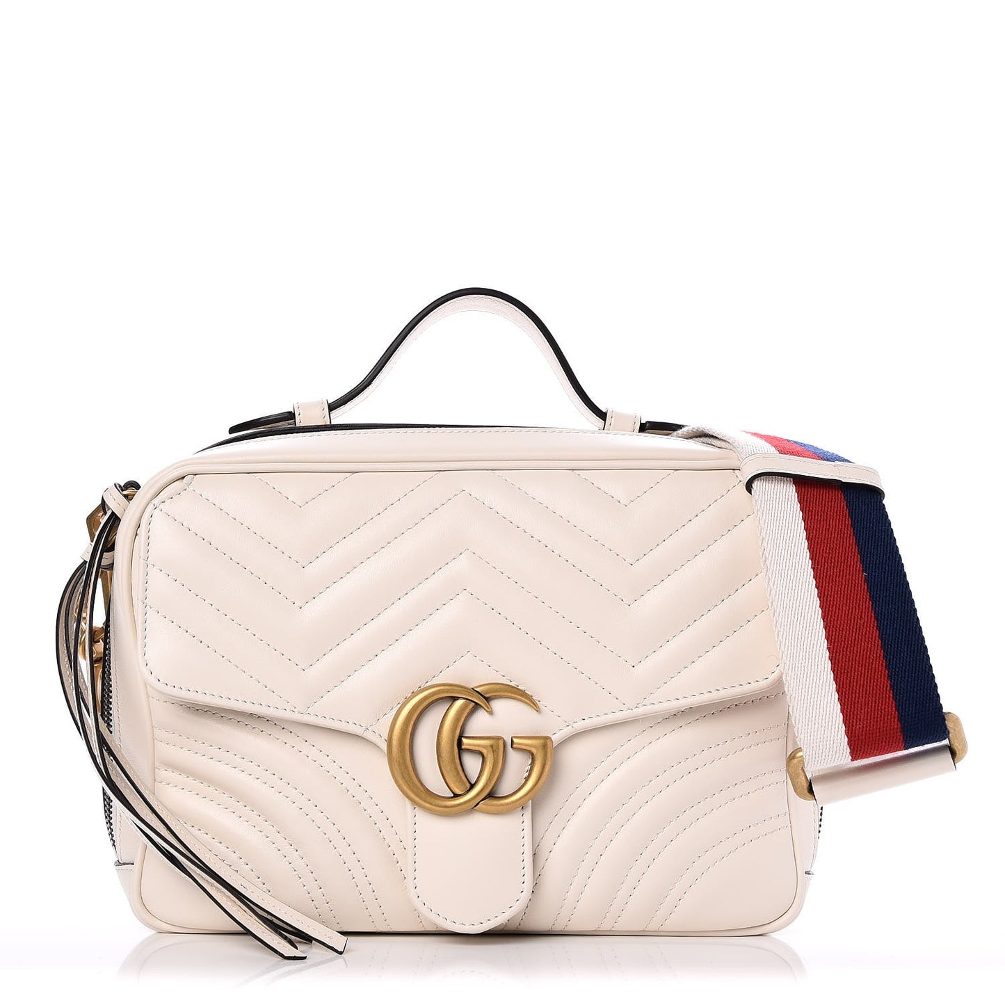 Calfskin Matelasse Sylvie Web Small GG Marmont Top Handle Shoulder Bag White