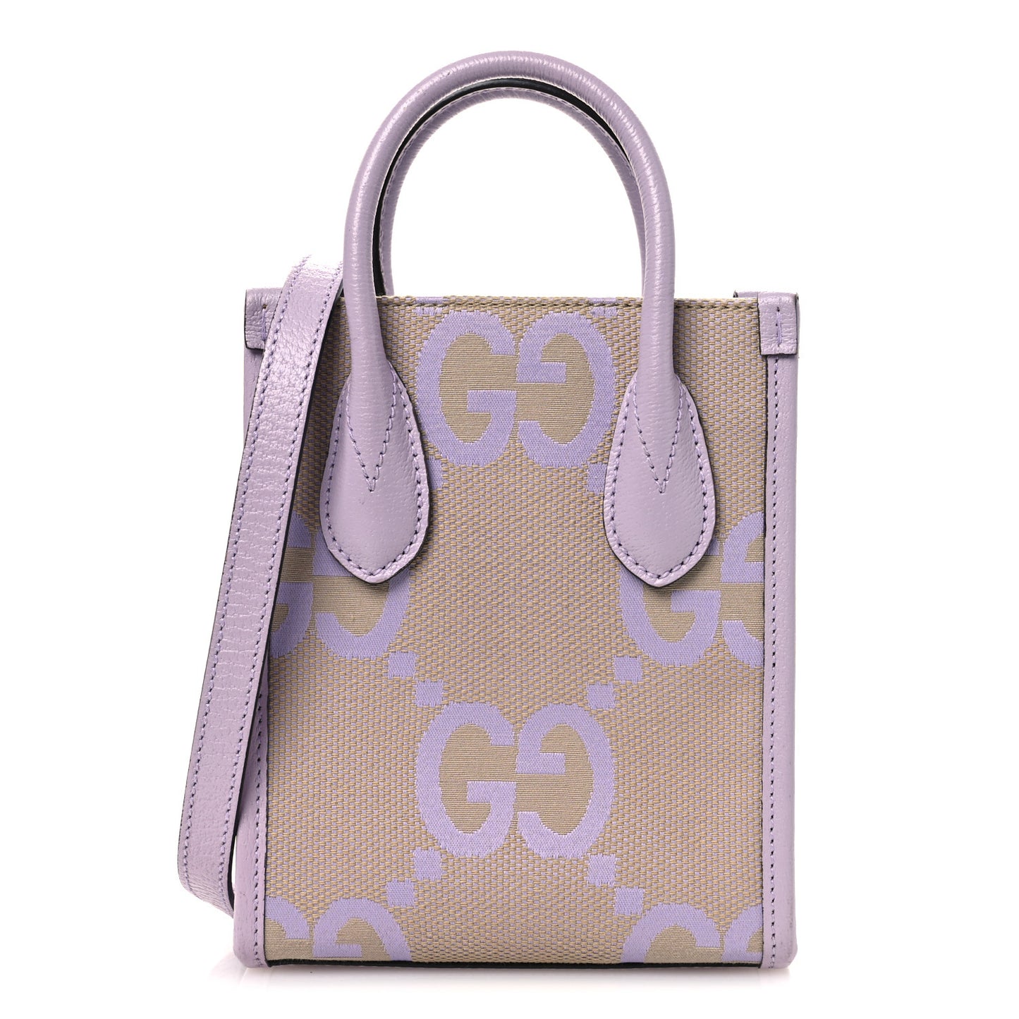 Monogram Jumbo GG Textured Dollar Calfskin Mini Tote Bag Beige Lapis