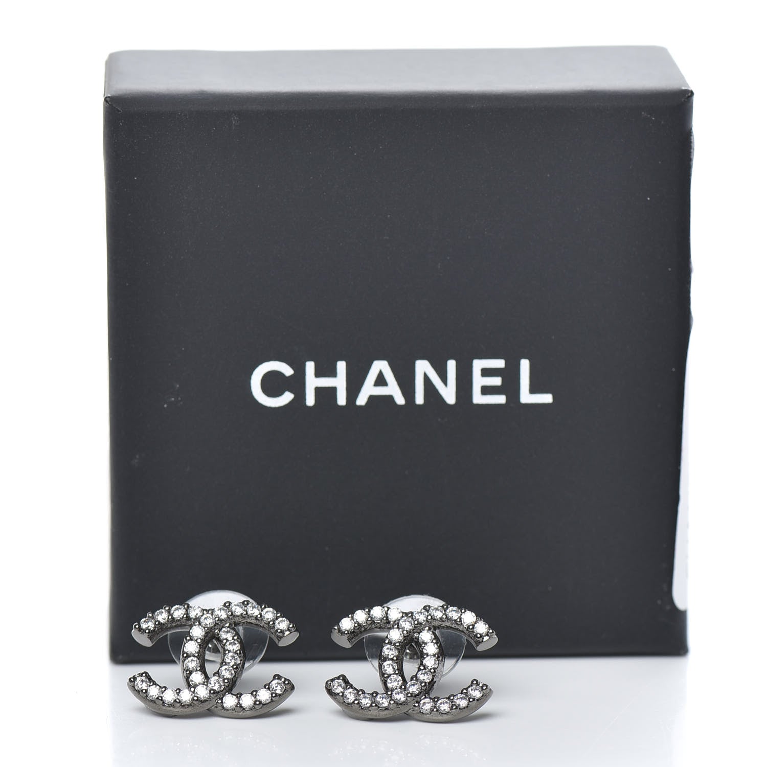Chanel Metal Crystal CC Lock Symbols Stud Earrings Ruthenium 5 of 5