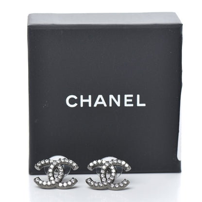 Chanel Metal Crystal CC Lock Symbols Stud Earrings Ruthenium 5 of 5