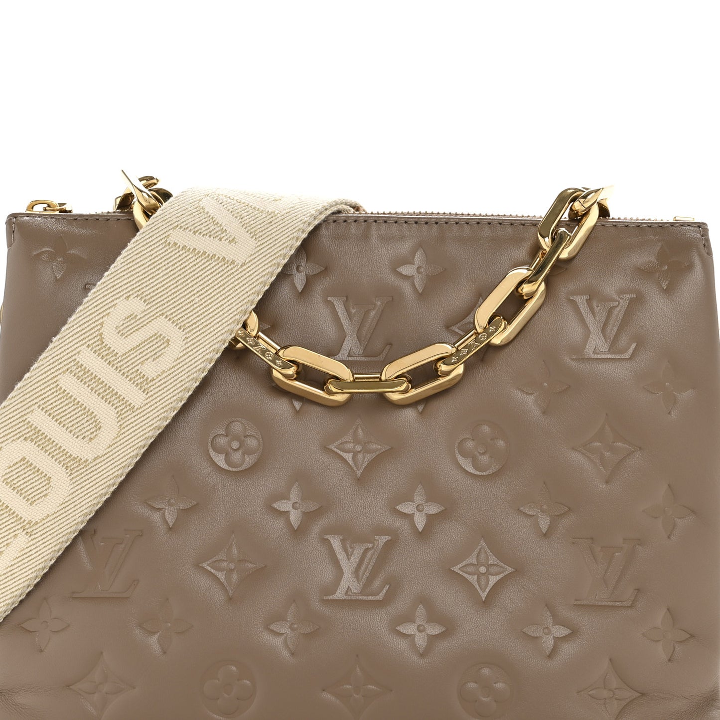 Lambskin Embossed Monogram Coussin PM Taupe