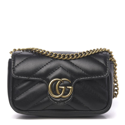 Gucci Calfskin Matelasse GG Marmont 2.0 Coin Purse On A Chain Black 1 of 9
