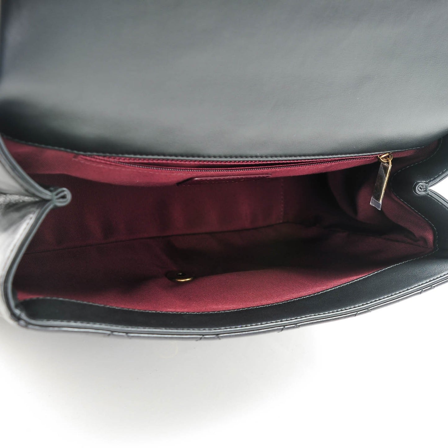 Calfskin Quilted Large Gold Bar Top Handle Flap Black
