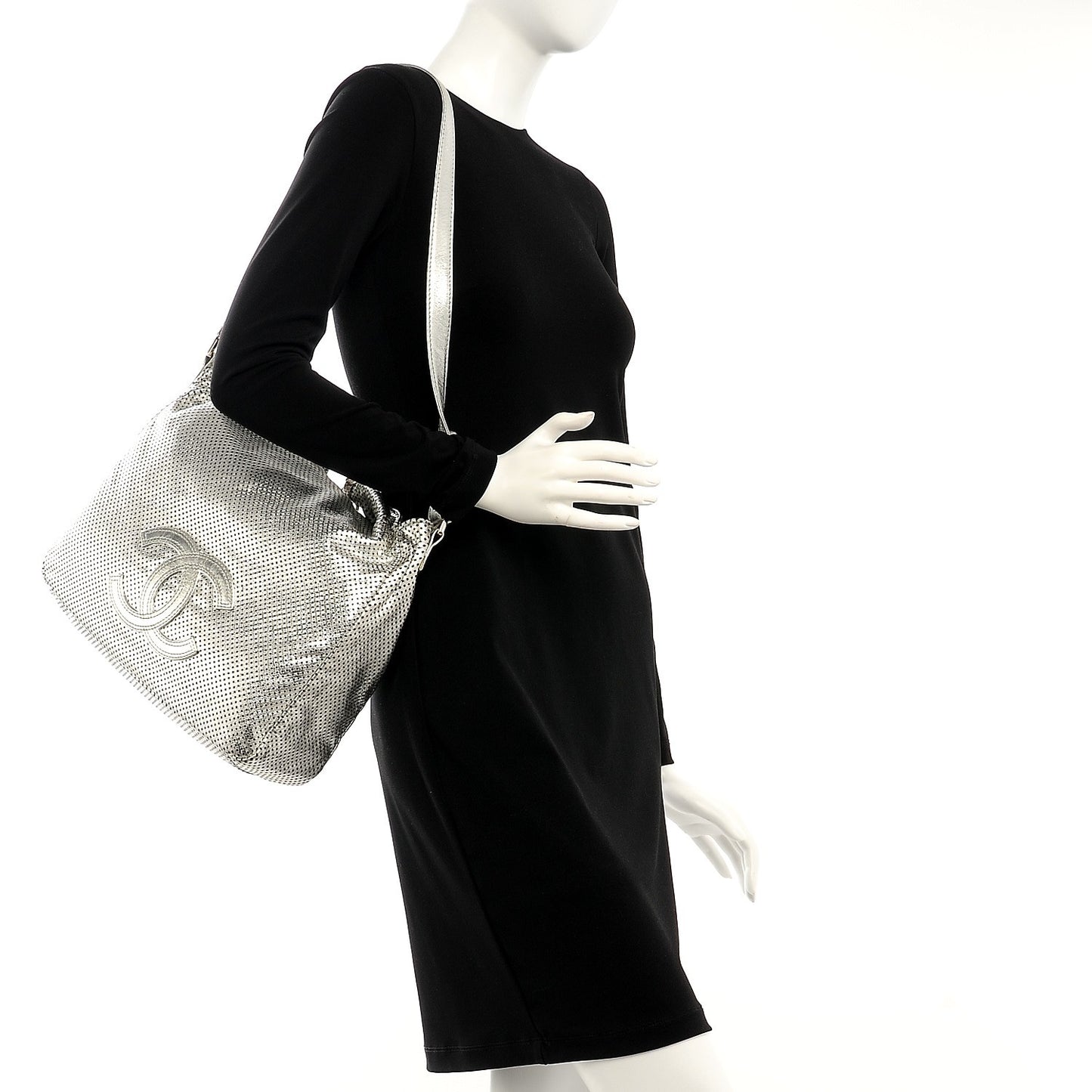 Metallic Glazed Calfskin Perforated Medium Rodeo Drive Tote Silver