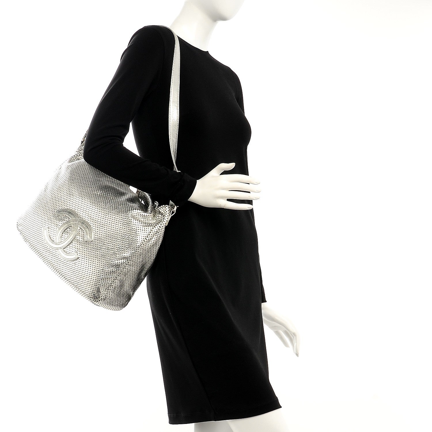 Chanel Metallic Glazed Calfskin Perforated Medium Rodeo Drive Tote Silver 2 of 8